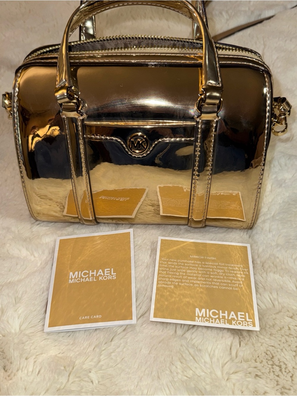 Michael Kors Metallic Gold Dome Satchel Crossbody Bag